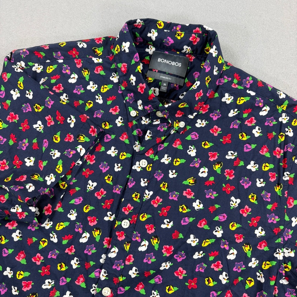 Bonobos Button Down Shirt Mens Medium Navy Floral Short Sleeve Standard Fit AOP